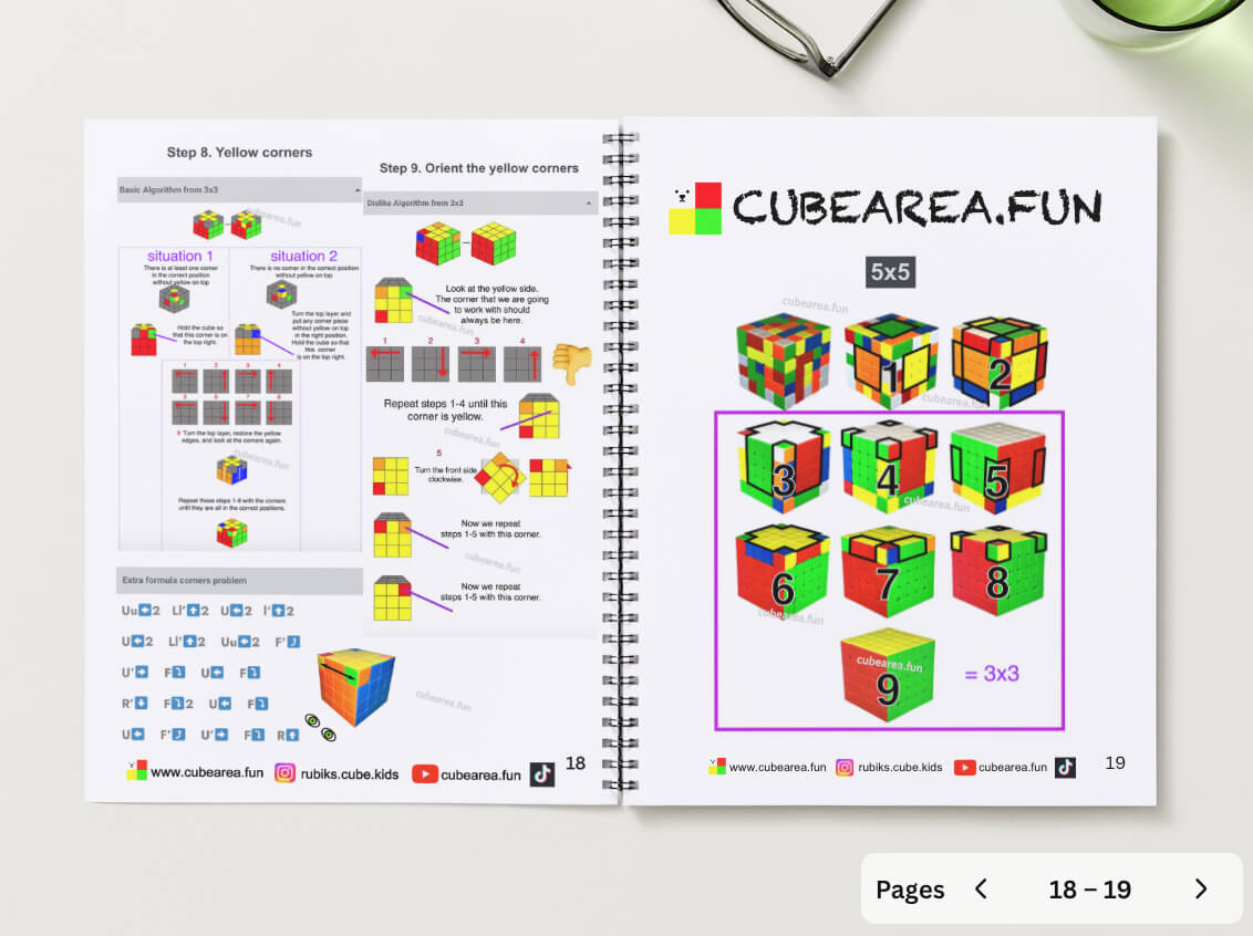 Paper Book Cubearea.fun How to solve a Rubik's cube 3x3, 2x2, 4x4, 5x5, 3x3x4, Pyramid (6 puzzles, 30 pages). FREE SHIPPING!