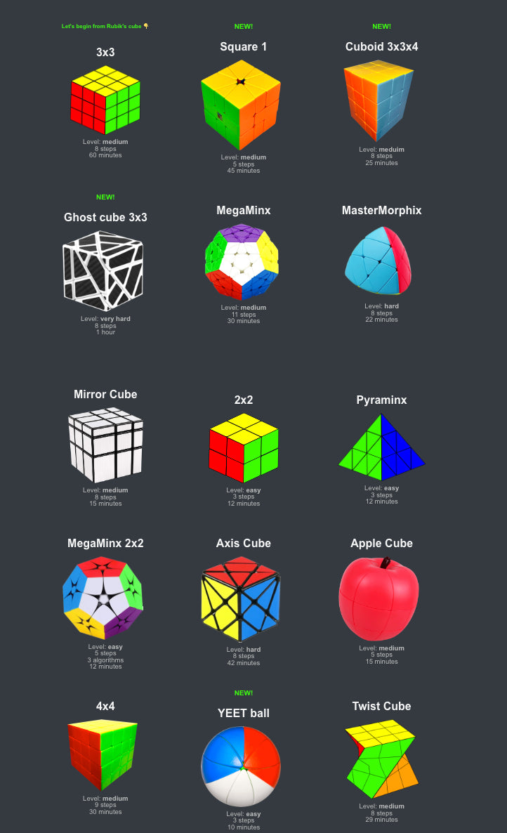 PDF schemes how to solve a Rubik’s cube and different puzzles bundle (15 in total)