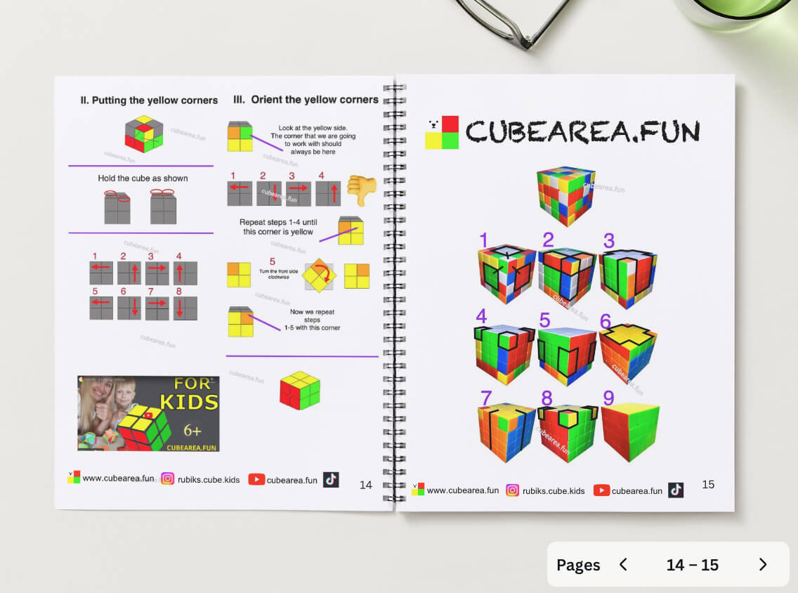 Paper Book Cubearea.fun How to solve a Rubik's cube 3x3, 2x2, 4x4, Pyramid (4 puzzles, 22 pages). FREE SHIPPING!
