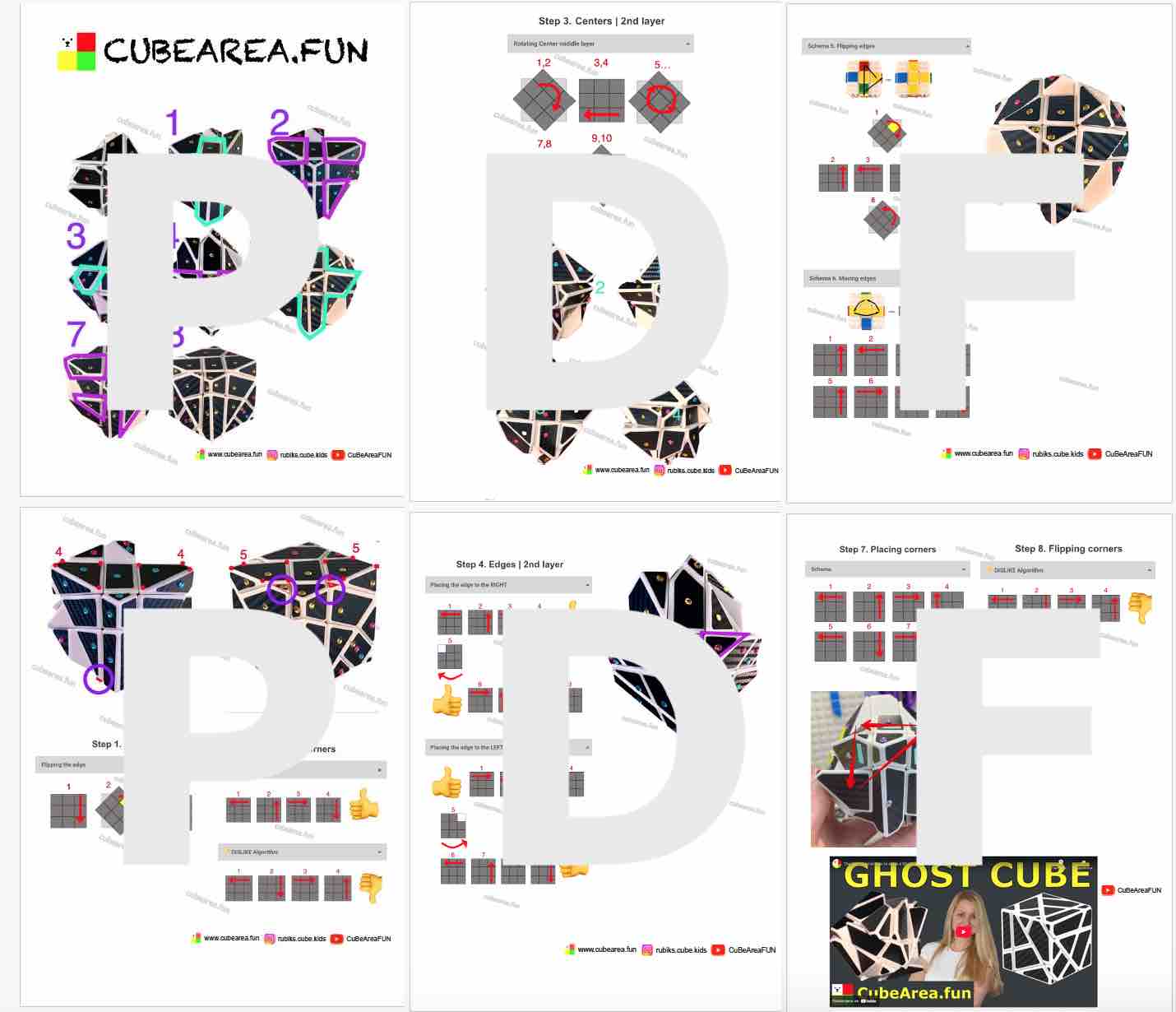 PDF Printable Scheme How to solve a Ghost cube 3x3 by Cubearea.fun | **Detailed instructions