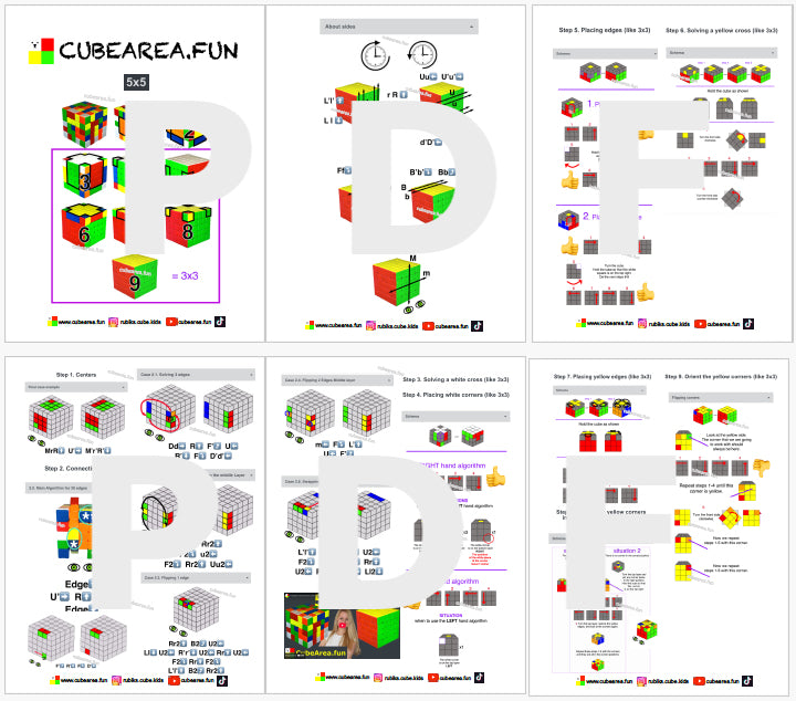 PDF Printable Scheme How to solve Cube 5x5x5 by Cubearea.fun Rubik's cube 5x5x5