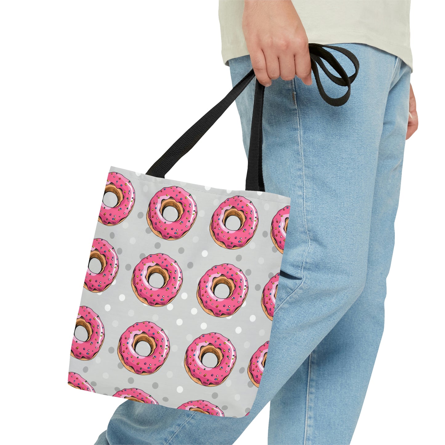 AOP Tote Bag "Pink donuts on the grey background"