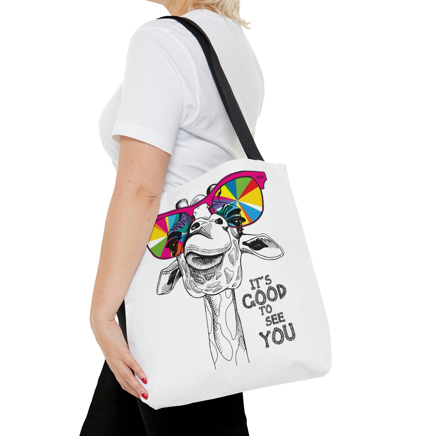 AOP Tote Bag "Giraffe in a bright colouring glasses"