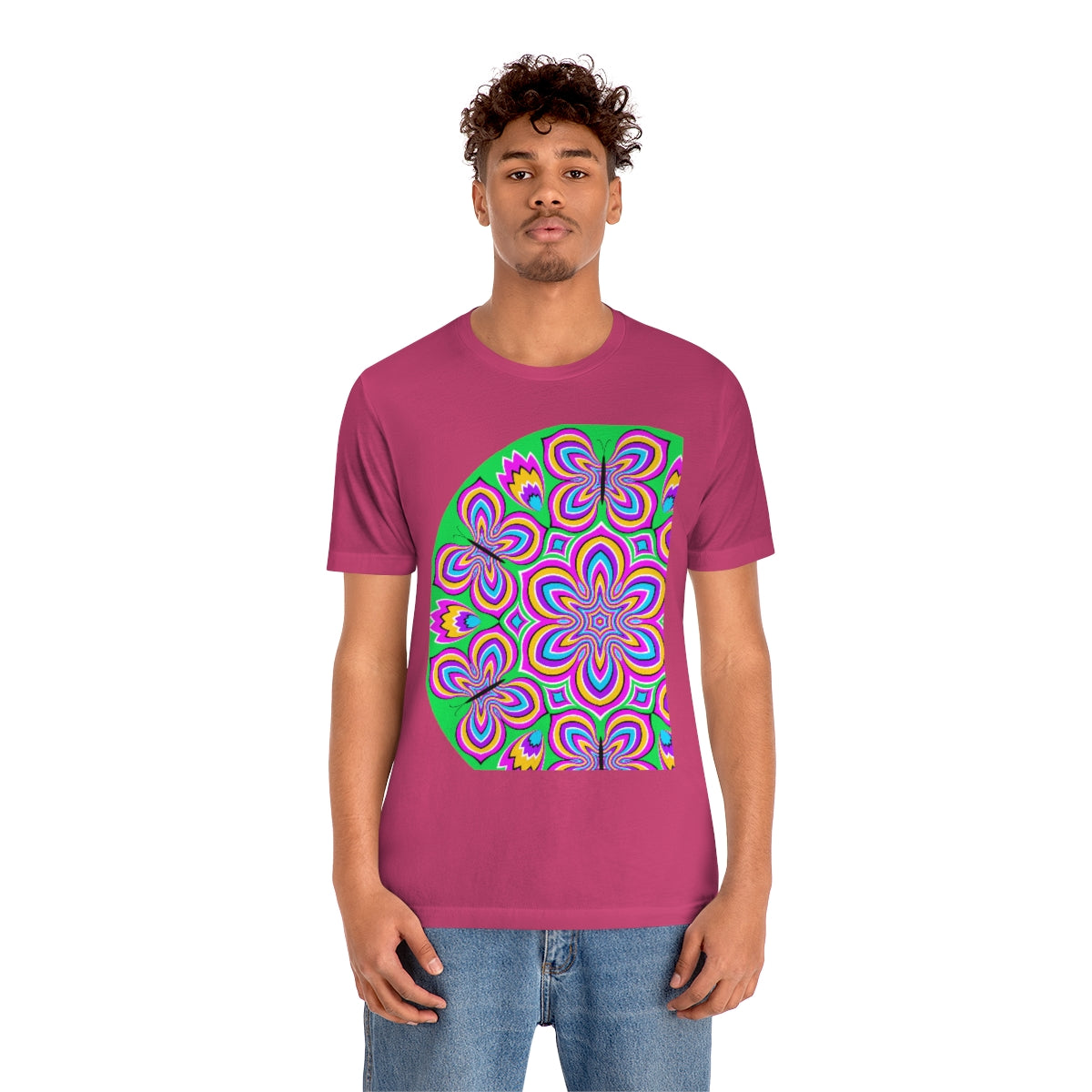 Unisex Jersey Short Sleeve Tee "Optical illusion Colorful flower and butterflies"