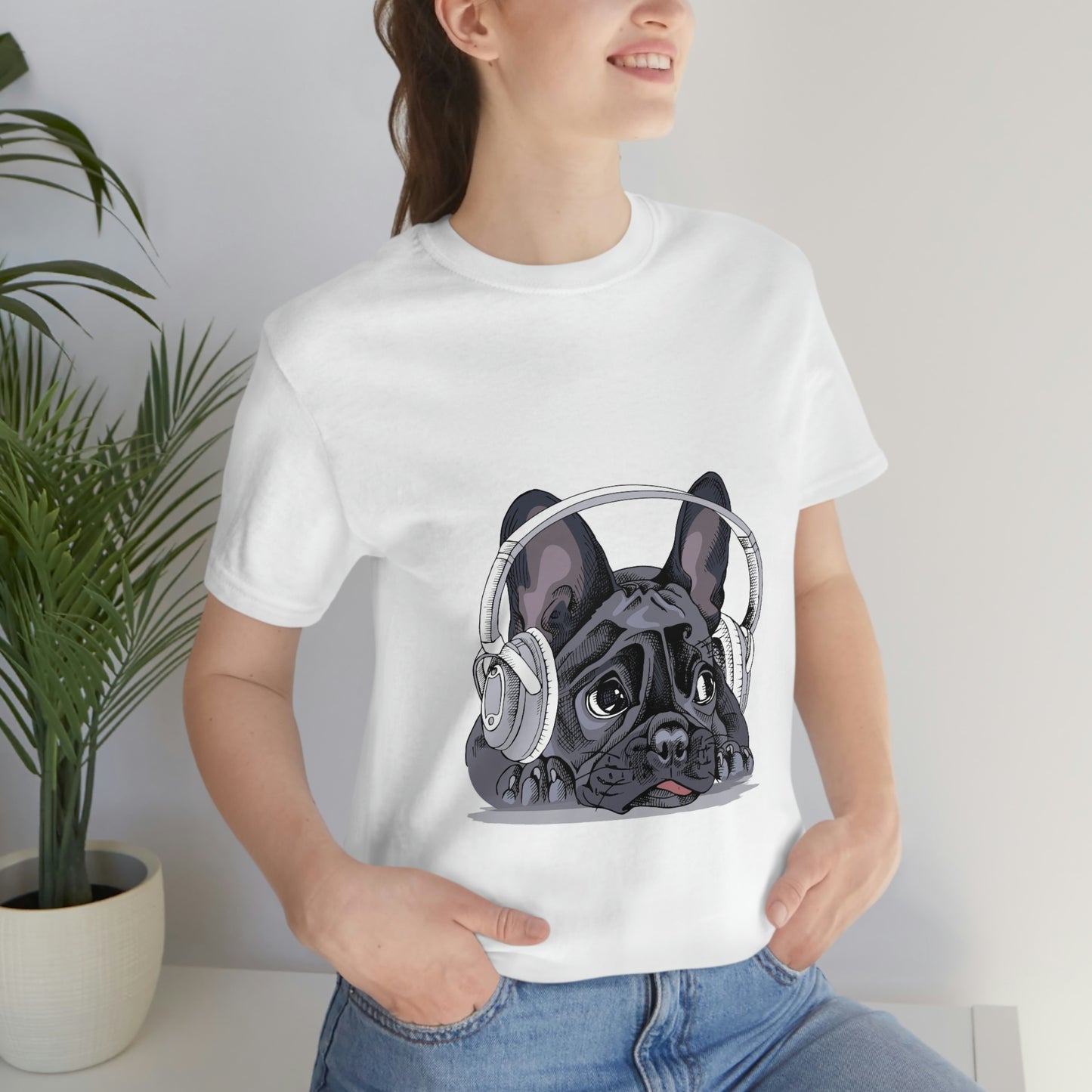 Unisex Jersey Short Sleeve Tee "French bulldog with a headphones"