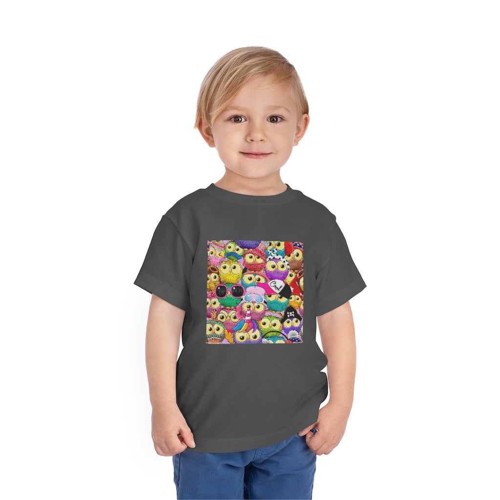 Kids Short Sleeve Tee "Colorful Pattern with cute cartoon owls"