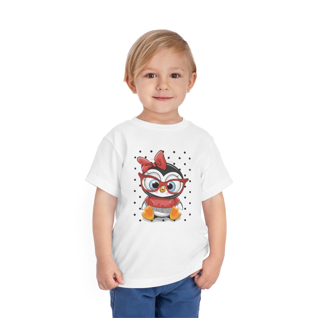 Kids Short Sleeve Tee "Cute Cartoon Penguin with red glasses"