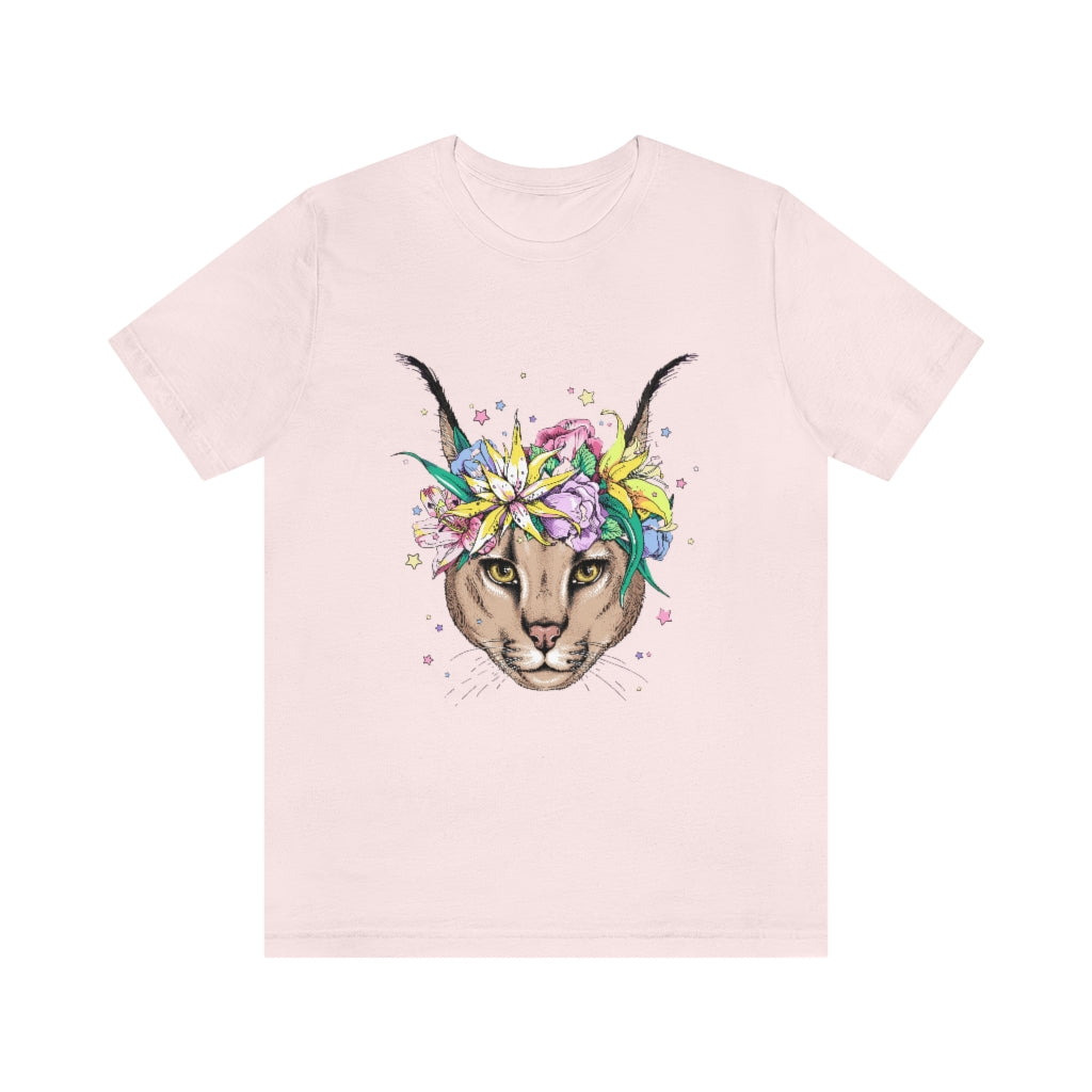 Unisex Jersey Short Sleeve Tee "Caracal with flowers"