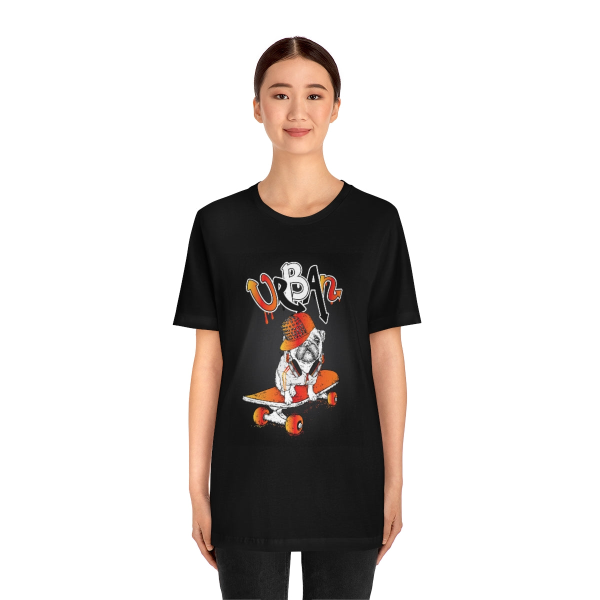 Unisex Jersey Short Sleeve Tee "Funny pug on a skateboard."