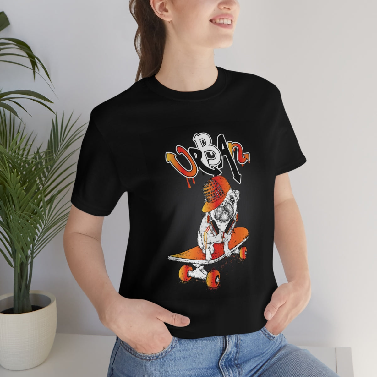 Unisex Jersey Short Sleeve Tee "Funny pug on a skateboard."