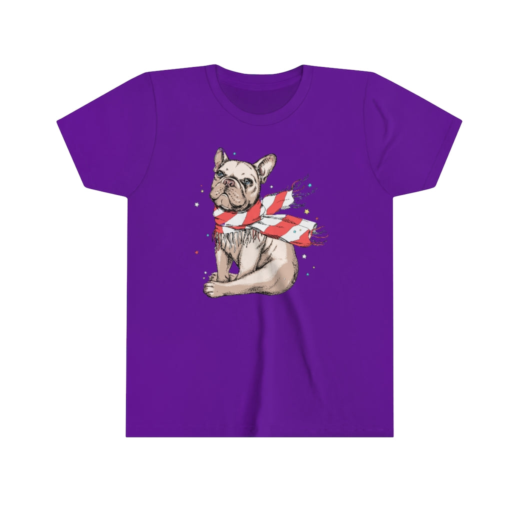 Youth Short Sleeve Tee "French bulldog in a striped scarf"