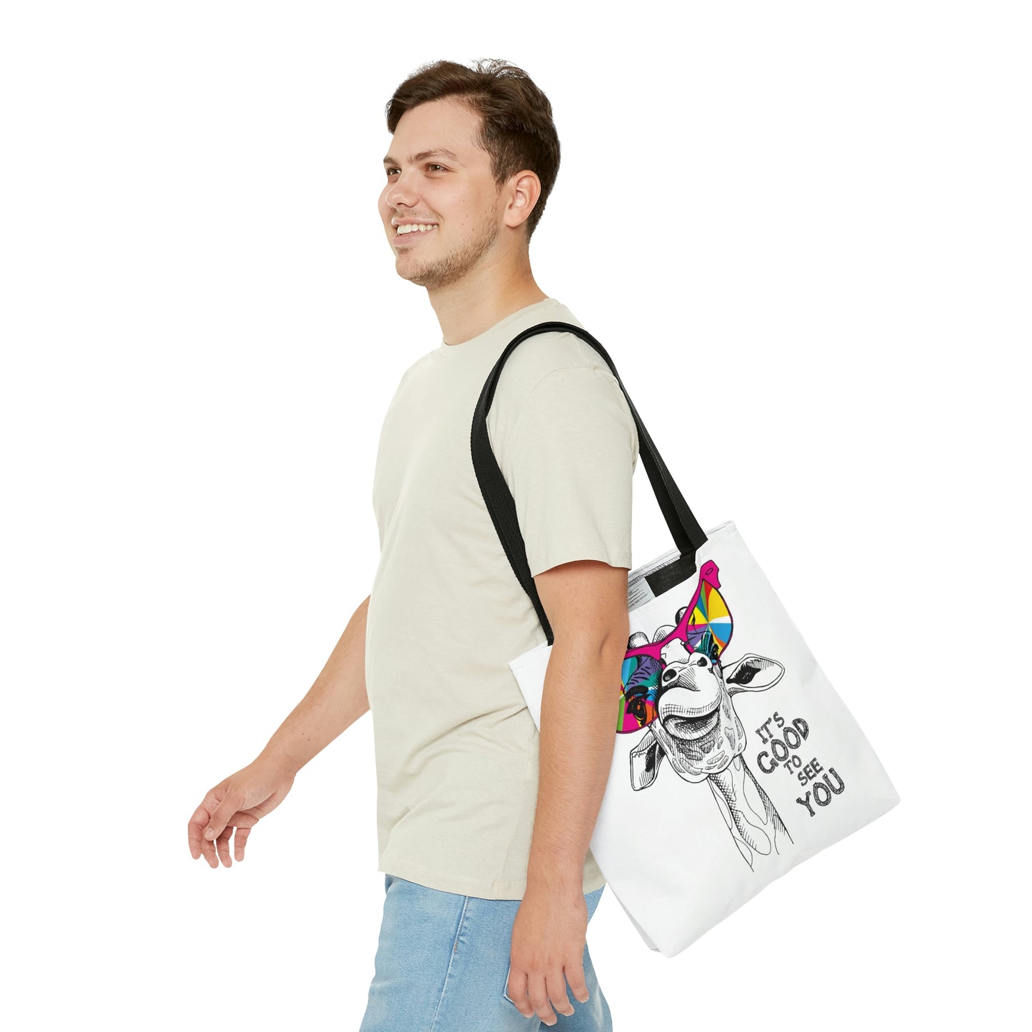 AOP Tote Bag "Giraffe in a bright colouring glasses"