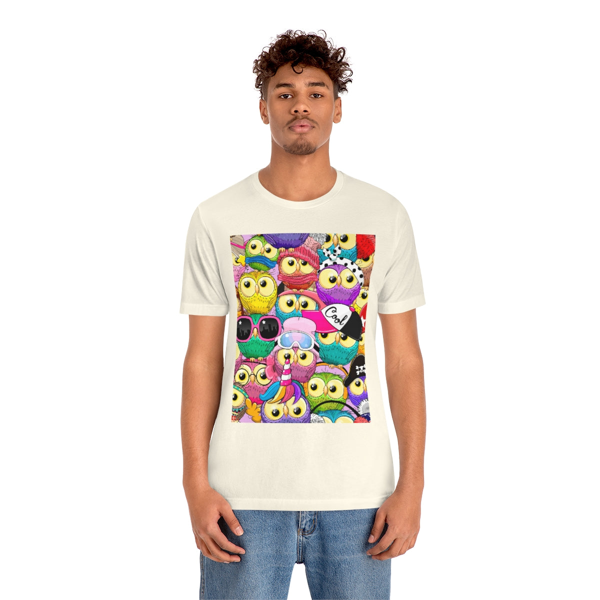 Unisex Jersey Short Sleeve Tee "Colorful Pattern with cute cartoon owls"