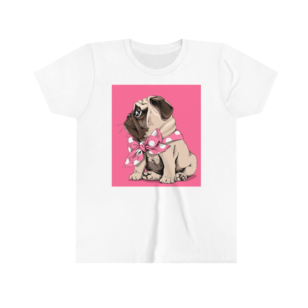 Youth Short Sleeve Tee "Puppy Pug with a bow tie"