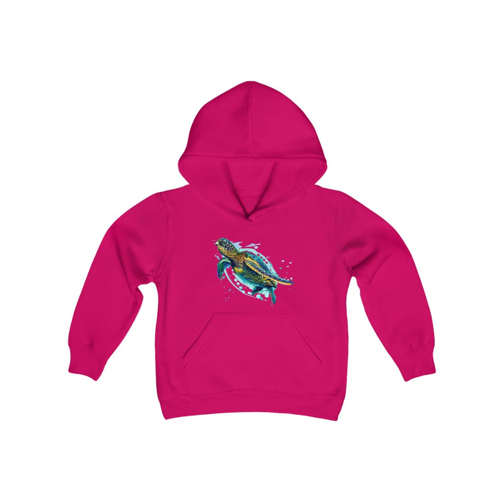 Youth Heavy Blend Hooded Sweatshirt "Sea colorful turtle"