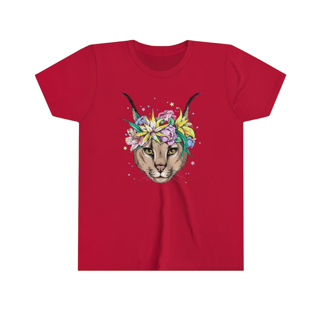 Youth Short Sleeve Tee "Caracal with flowers"