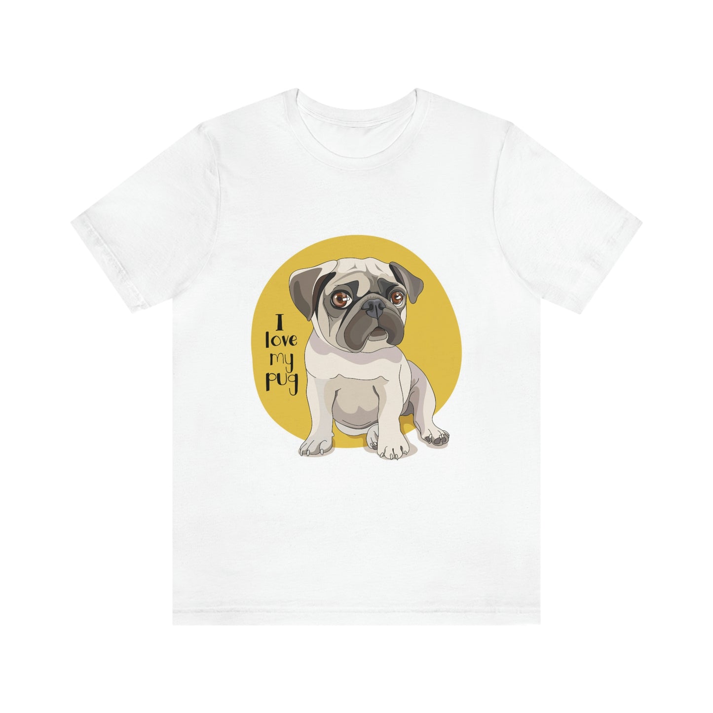 Unisex Jersey Short Sleeve Tee "Puppy Pug on a yellow background"