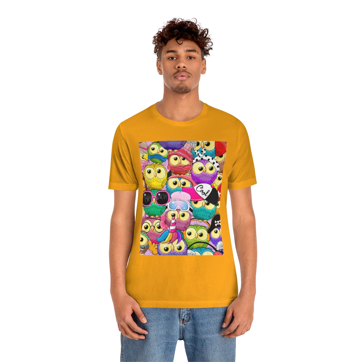 Unisex Jersey Short Sleeve Tee "Colorful Pattern with cute cartoon owls"