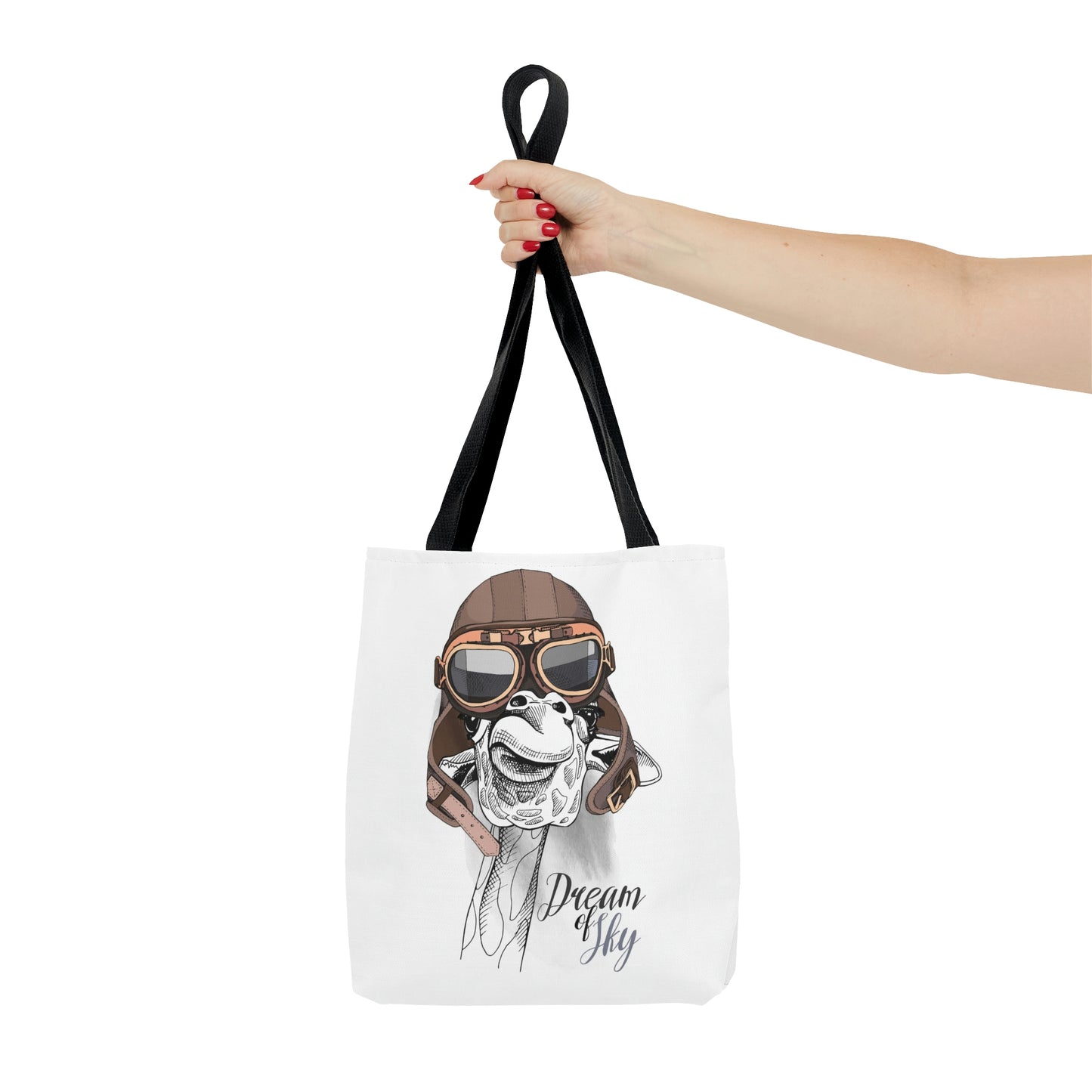 AOP Tote Bag "Giraffe in Aviator Leather Helmet"