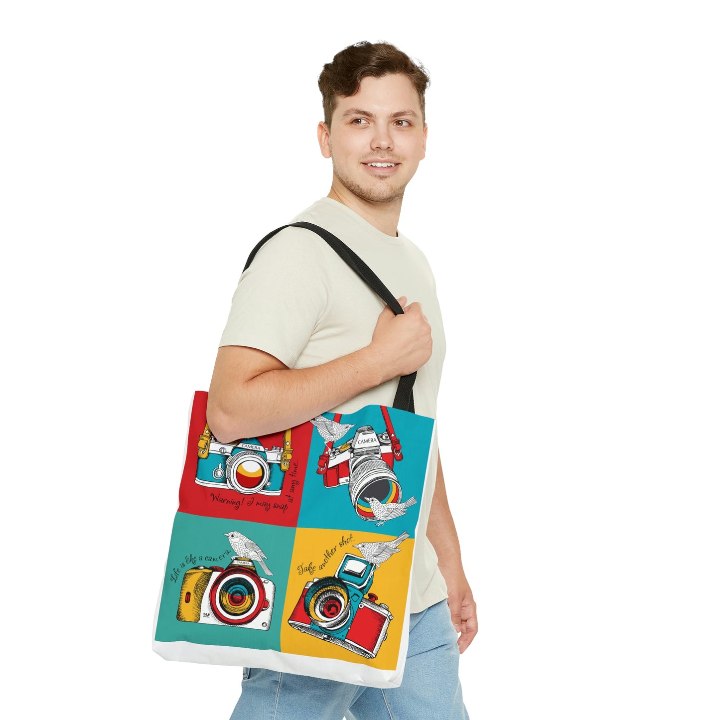 AOP Tote Bag "Cameras and birds"