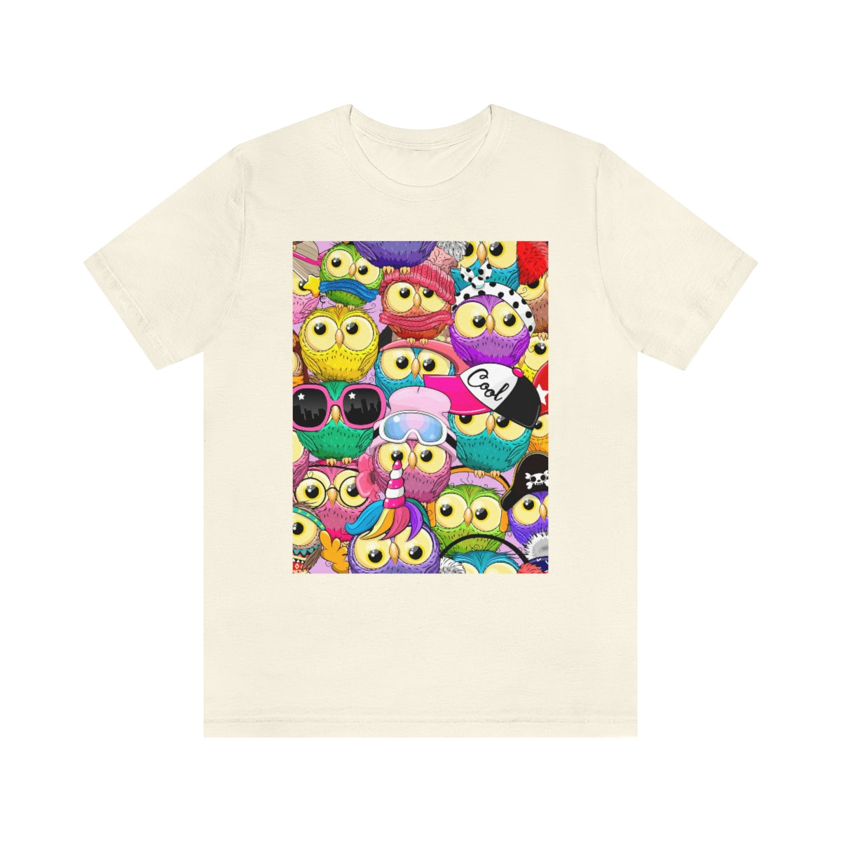 Unisex Jersey Short Sleeve Tee "Colorful Pattern with cute cartoon owls"