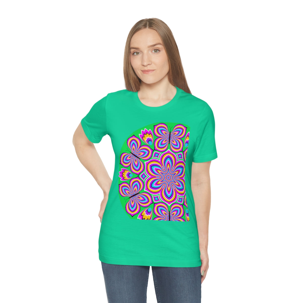 Unisex Jersey Short Sleeve Tee "Optical illusion Colorful flower and butterflies"