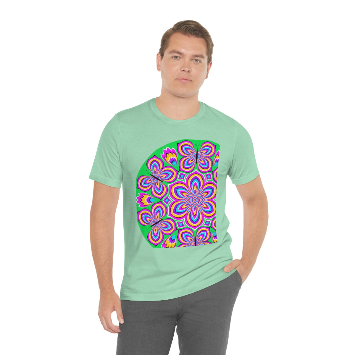 Unisex Jersey Short Sleeve Tee "Optical illusion Colorful flower and butterflies"