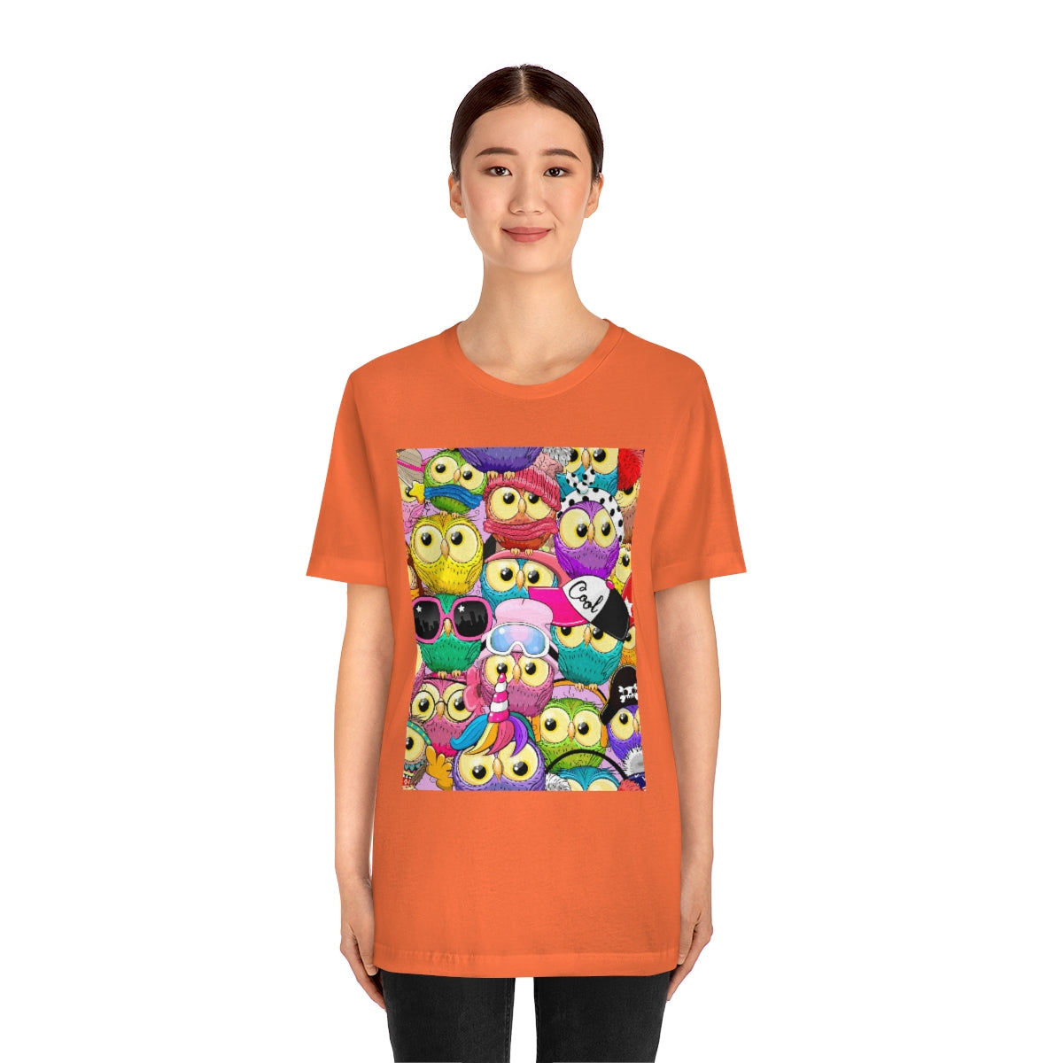 Unisex Jersey Short Sleeve Tee "Colorful Pattern with cute cartoon owls"