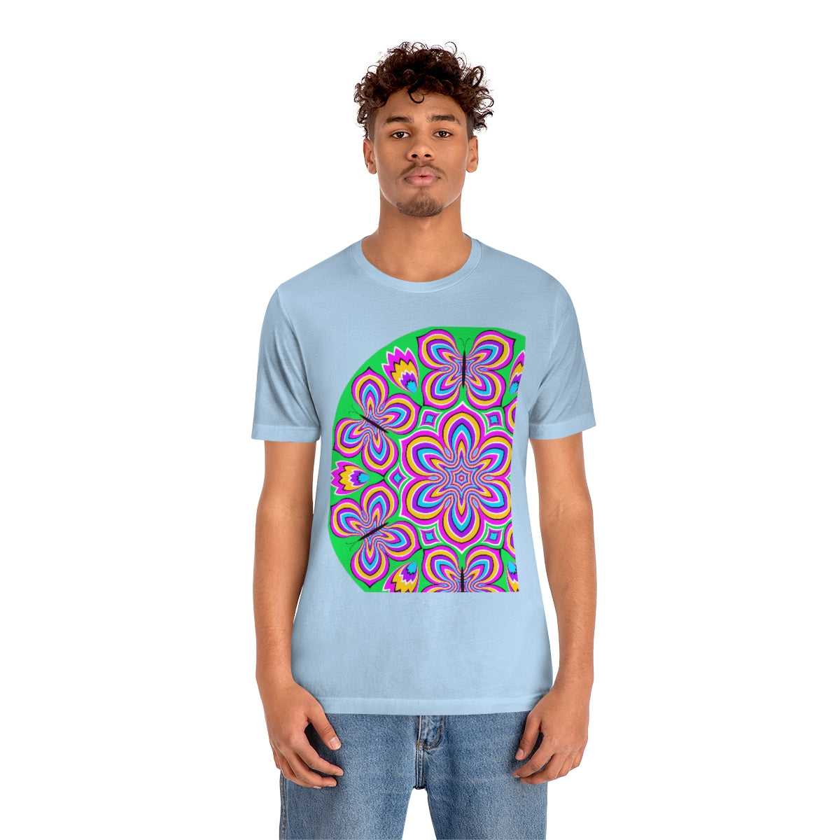 Unisex Jersey Short Sleeve Tee "Optical illusion Colorful flower and butterflies"