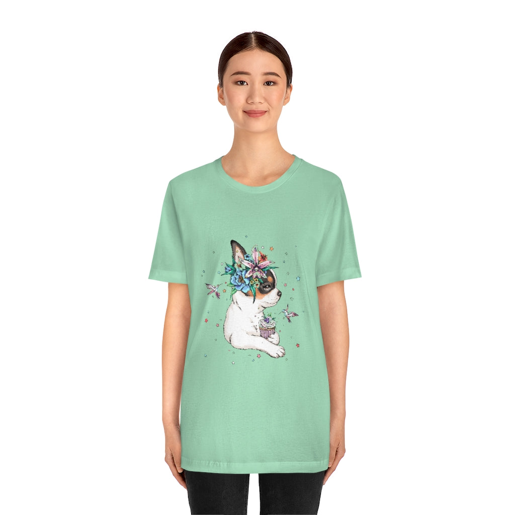 Unisex Jersey Short Sleeve Tee "Chihuahua puppy & cupcake"