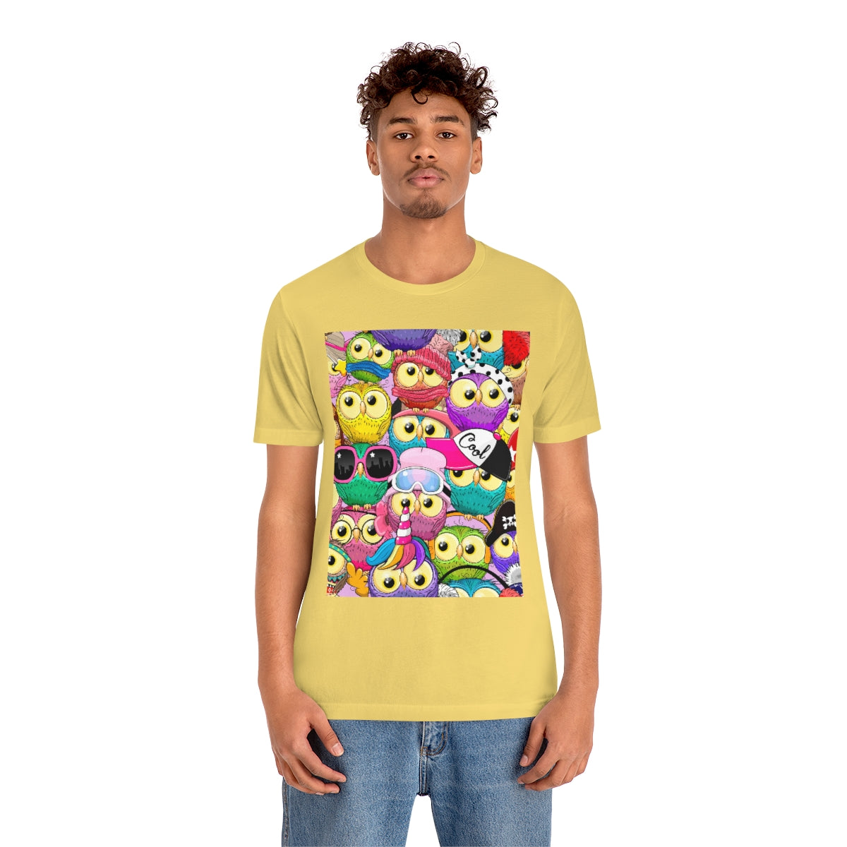 Unisex Jersey Short Sleeve Tee "Colorful Pattern with cute cartoon owls"