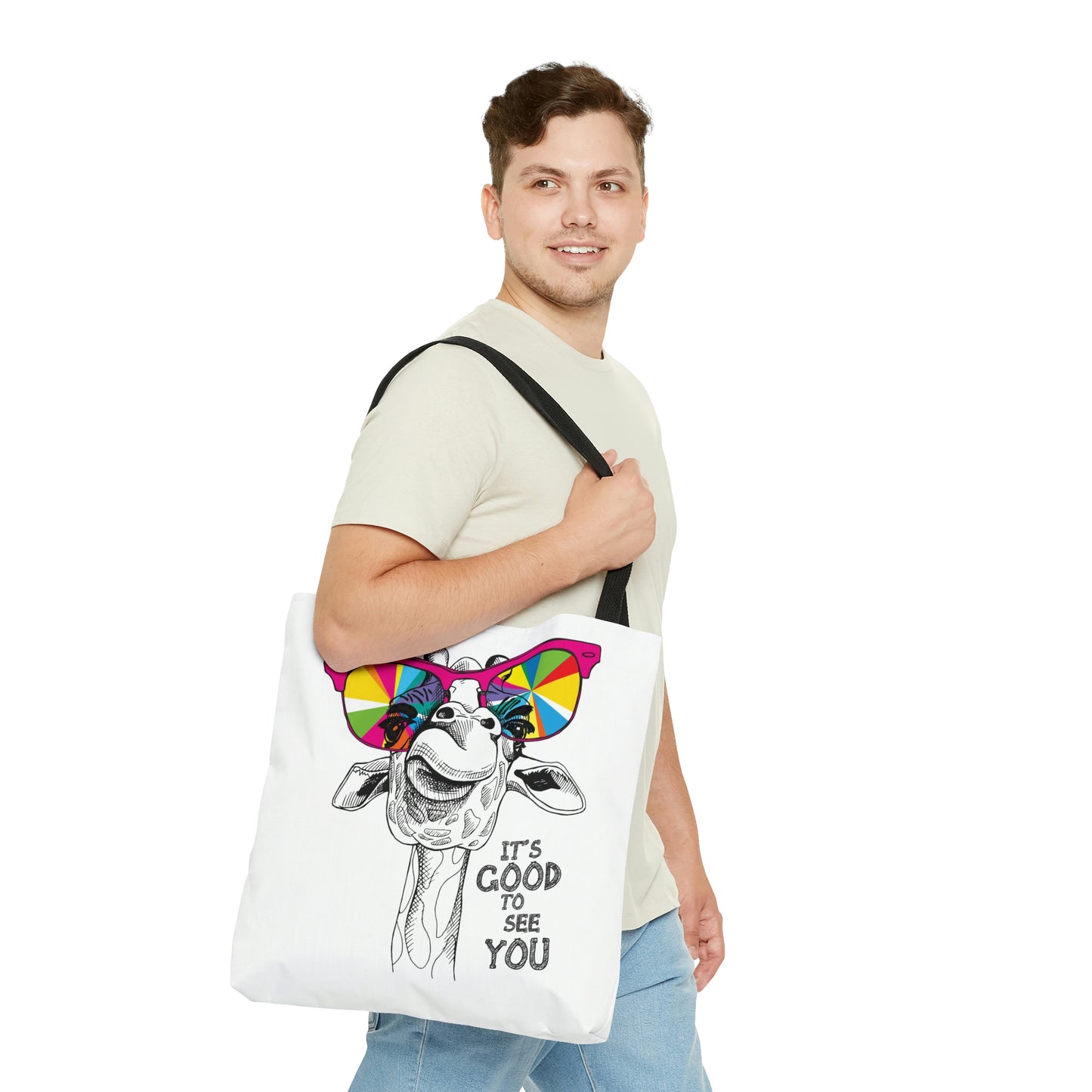AOP Tote Bag "Giraffe in a bright colouring glasses"