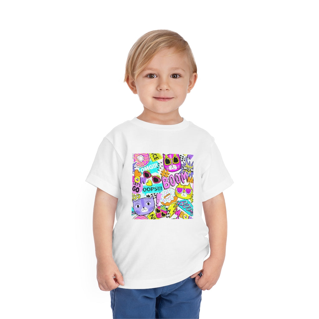 Kids Short Sleeve Tee "Funny cats in sunglasses Abstract pattern"