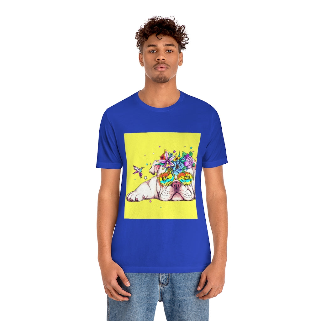 Unisex Jersey Short Sleeve Tee "English bulldog & bird"