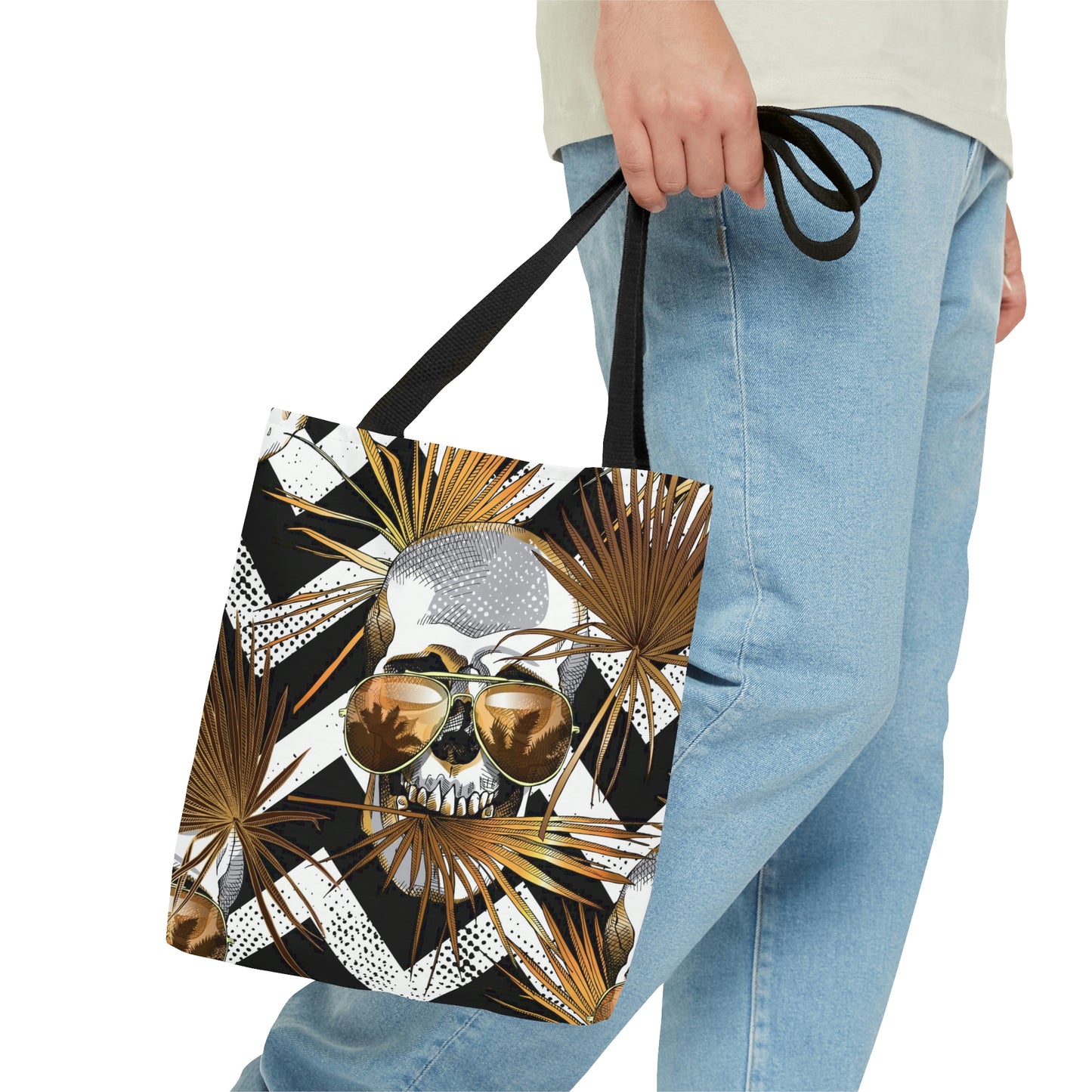 AOP Tote Bag "Tropical leaves and skulls"