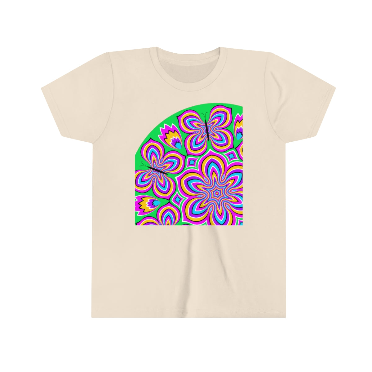 Youth Short Sleeve Tee "Optical illusion Colorful flower and butterflies"