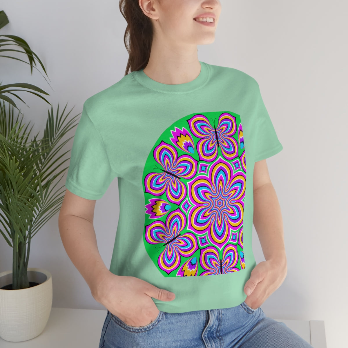 Unisex Jersey Short Sleeve Tee "Optical illusion Colorful flower and butterflies"