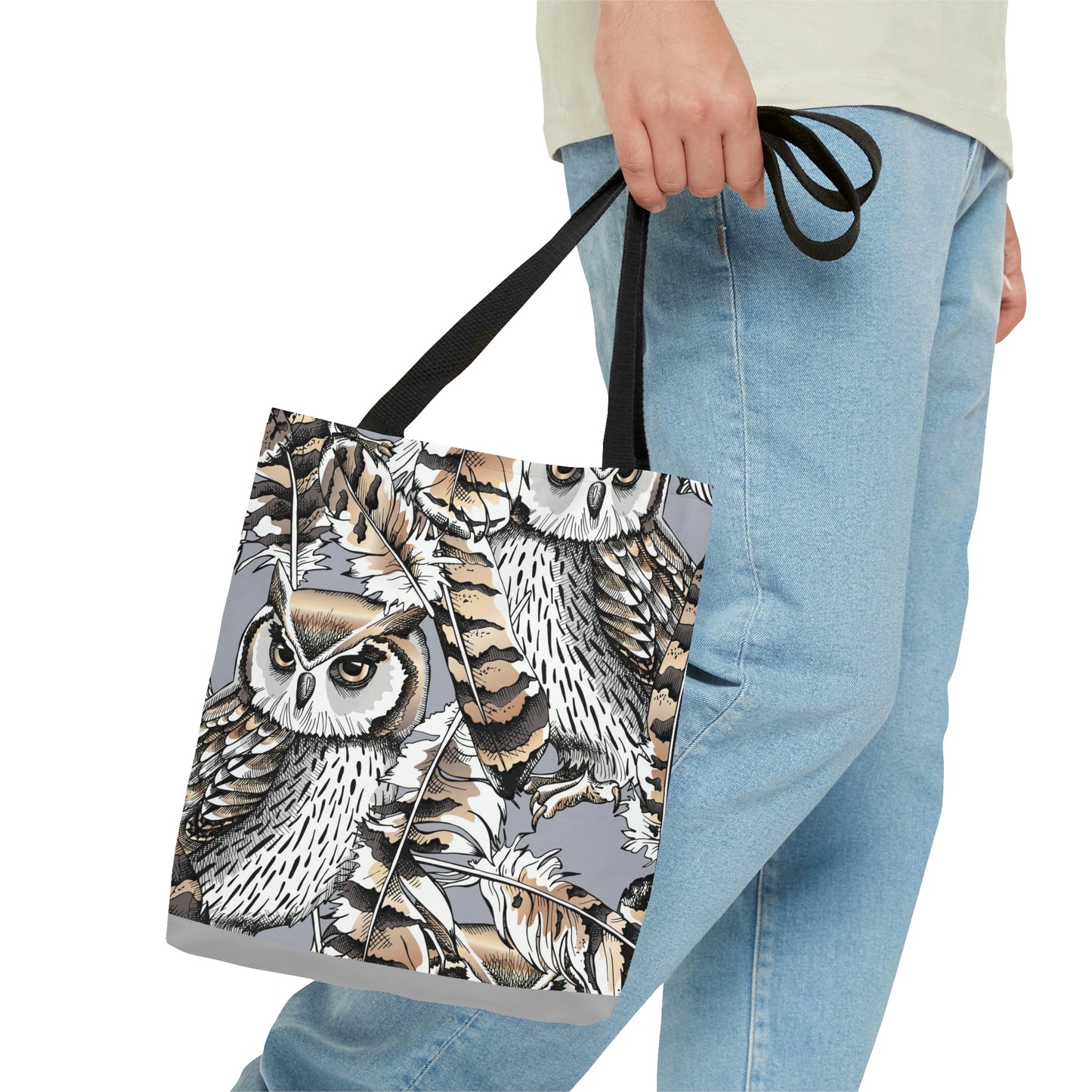 AOP Tote Bag "Gold and silver Owls"