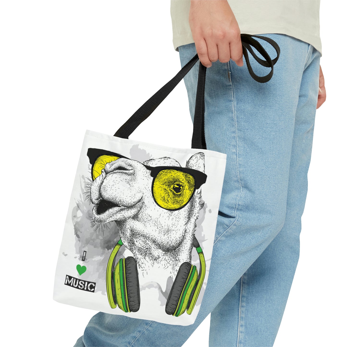 AOP Tote Bag "Camel in the glasses and headphones"