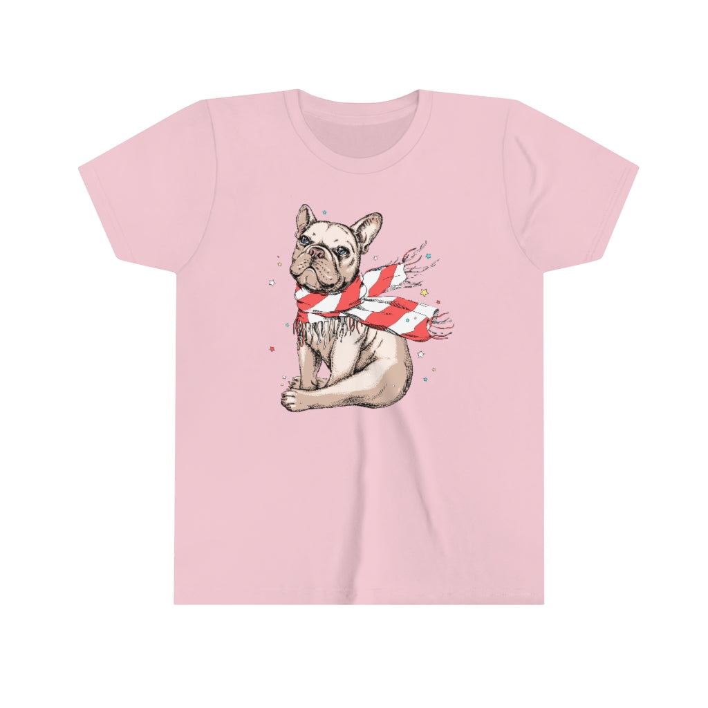 Youth Short Sleeve Tee "French bulldog in a striped scarf"