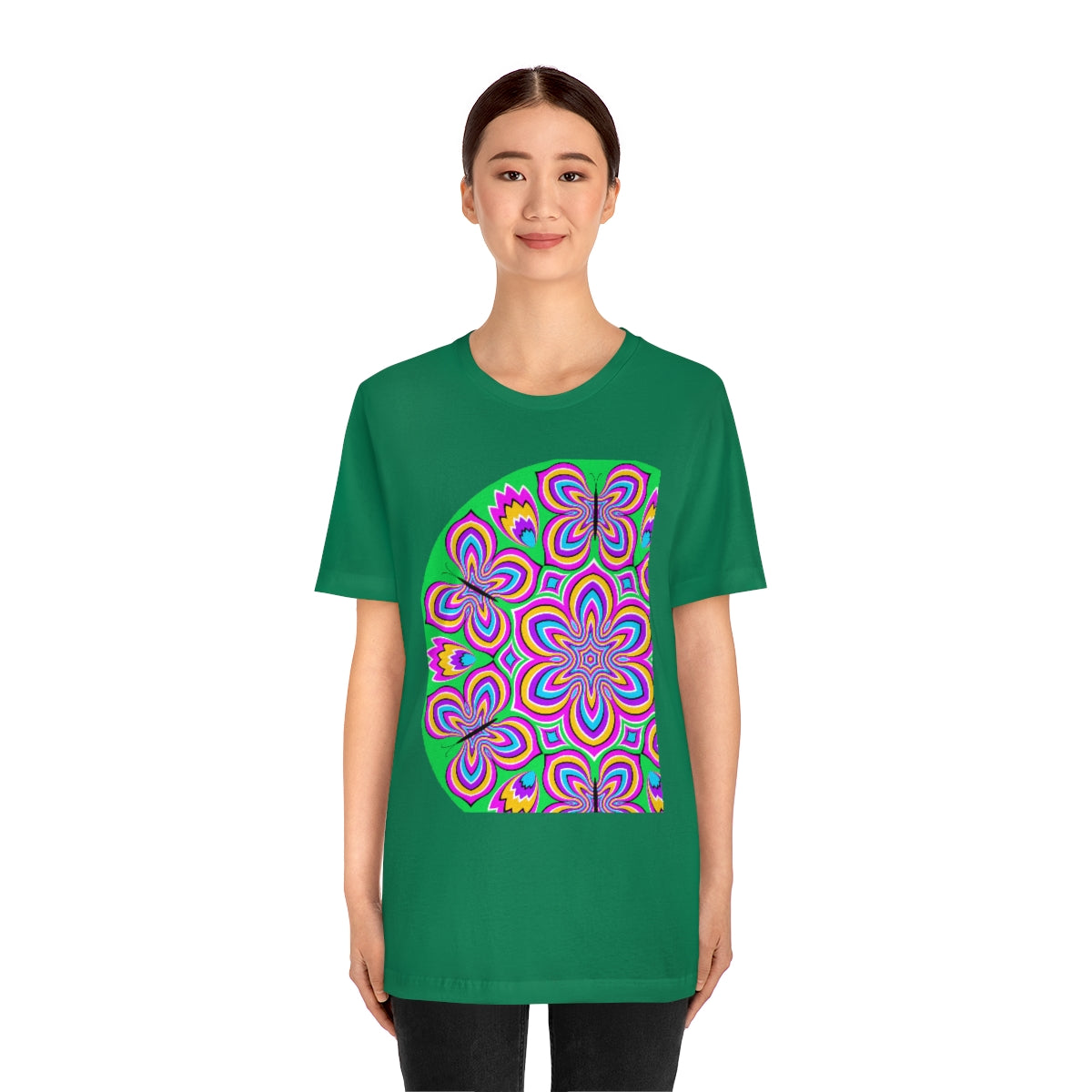 Unisex Jersey Short Sleeve Tee "Optical illusion Colorful flower and butterflies"