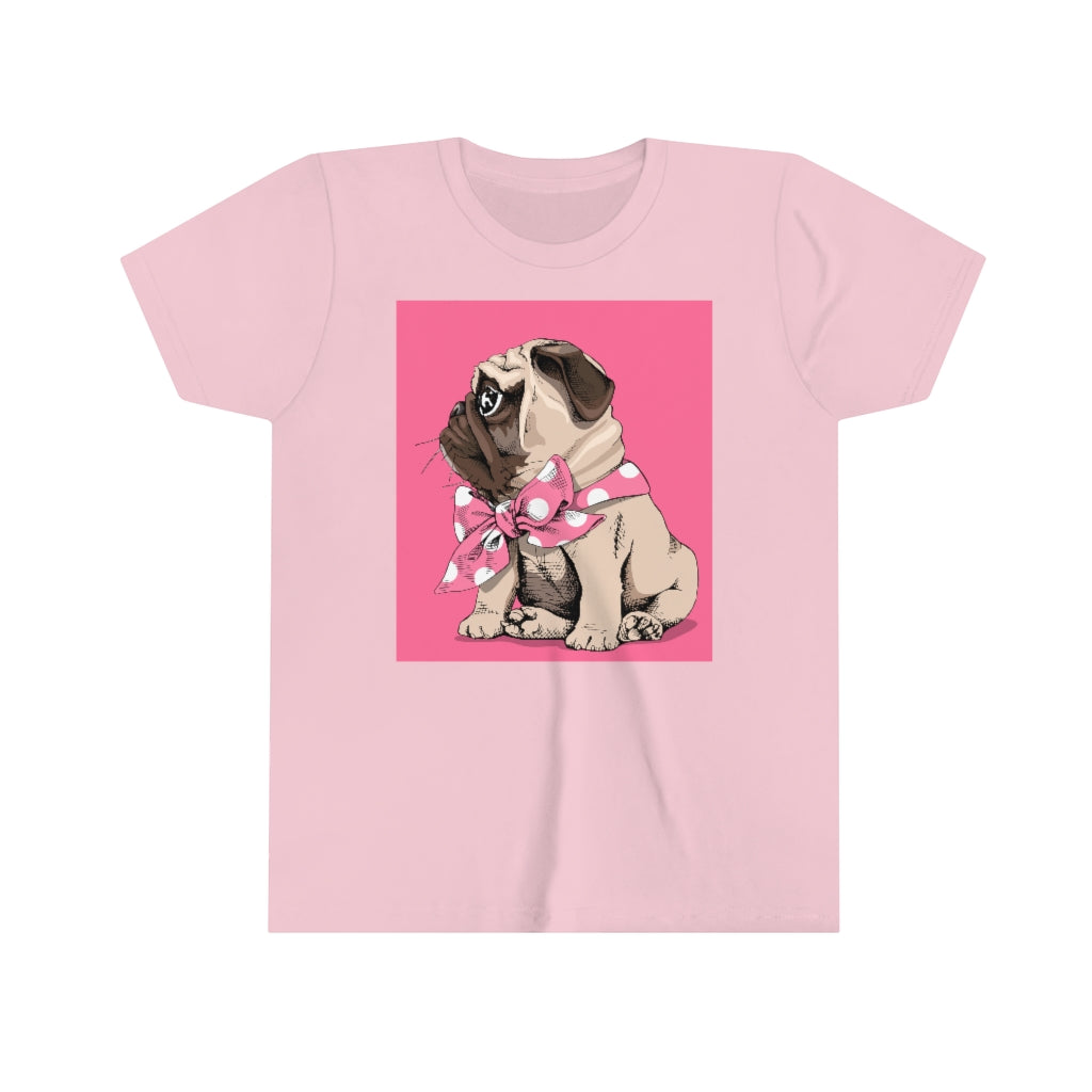 Youth Short Sleeve Tee "Puppy Pug with a bow tie"