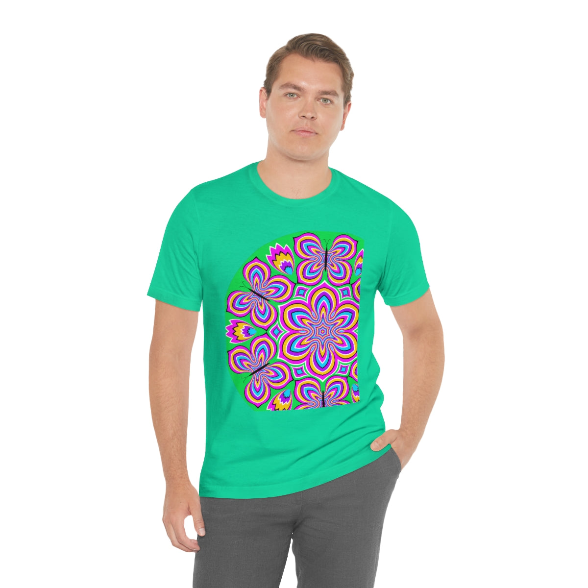 Unisex Jersey Short Sleeve Tee "Optical illusion Colorful flower and butterflies"