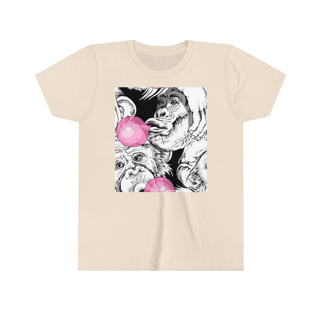 Youth Short Sleeve Tee "Funny Monkey with a pink bubble gum"