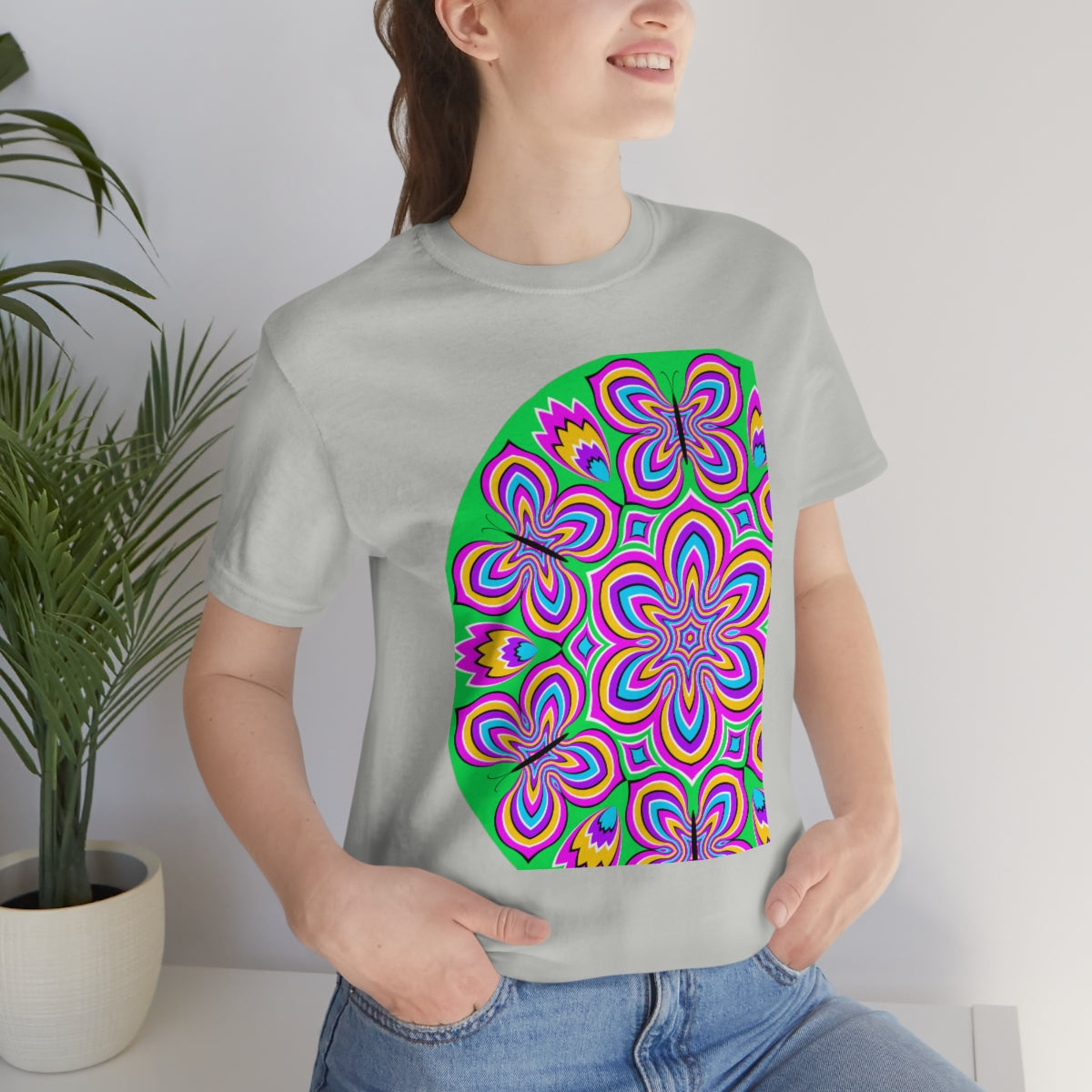 Unisex Jersey Short Sleeve Tee "Optical illusion Colorful flower and butterflies"