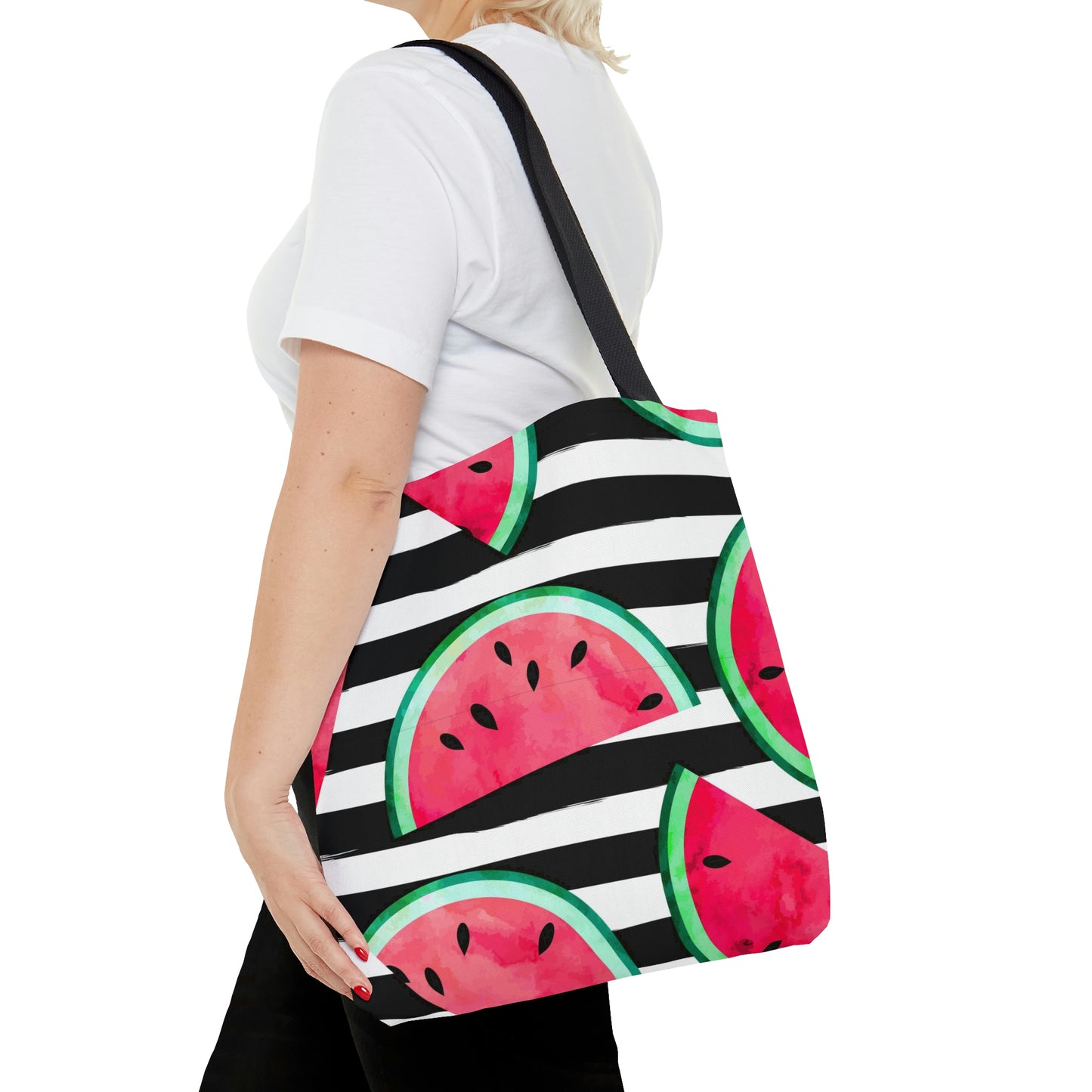 AOP Tote Bag "Watermelon pieces. Striped background"