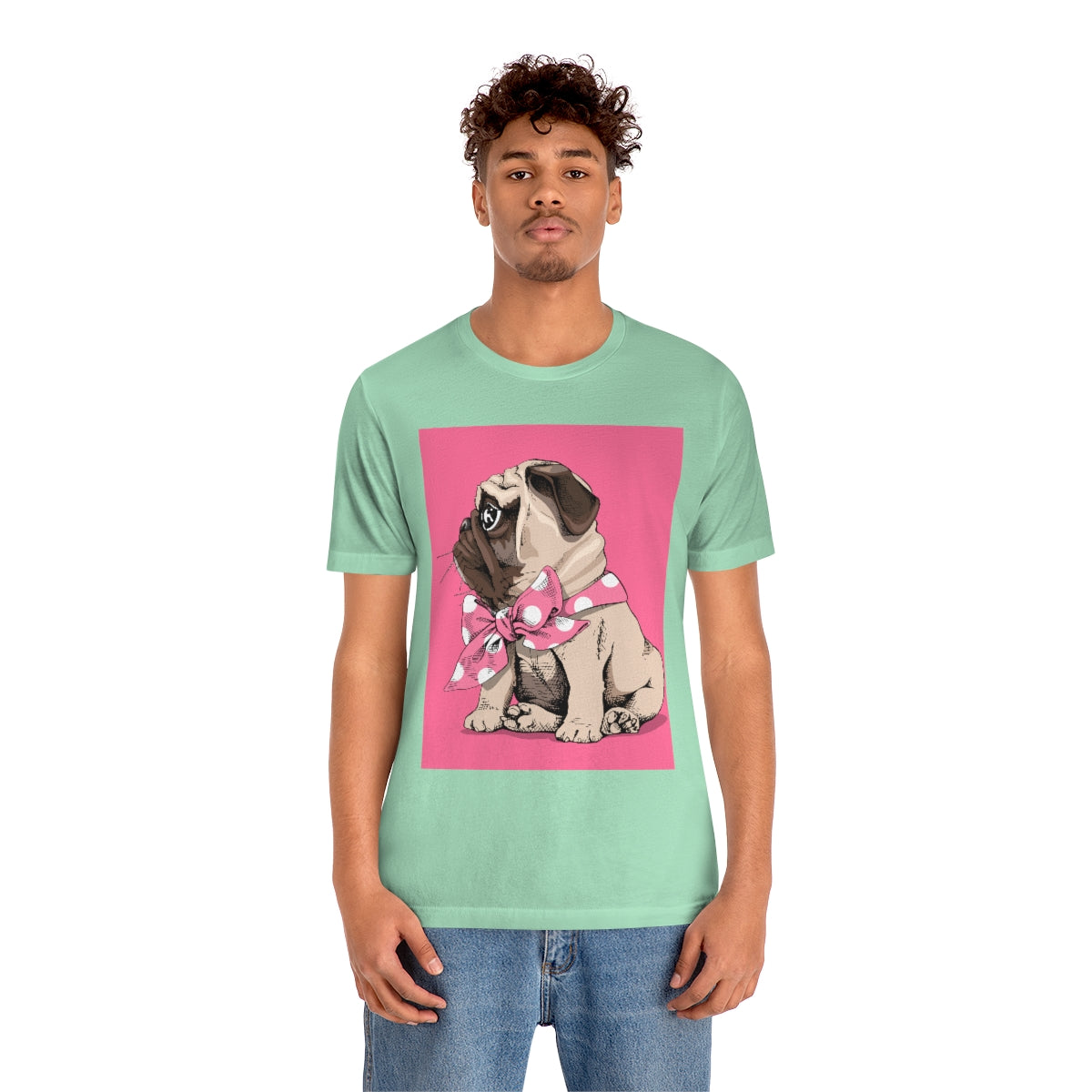 Unisex Jersey Short Sleeve Tee "Puppy Pug with a bow tie"