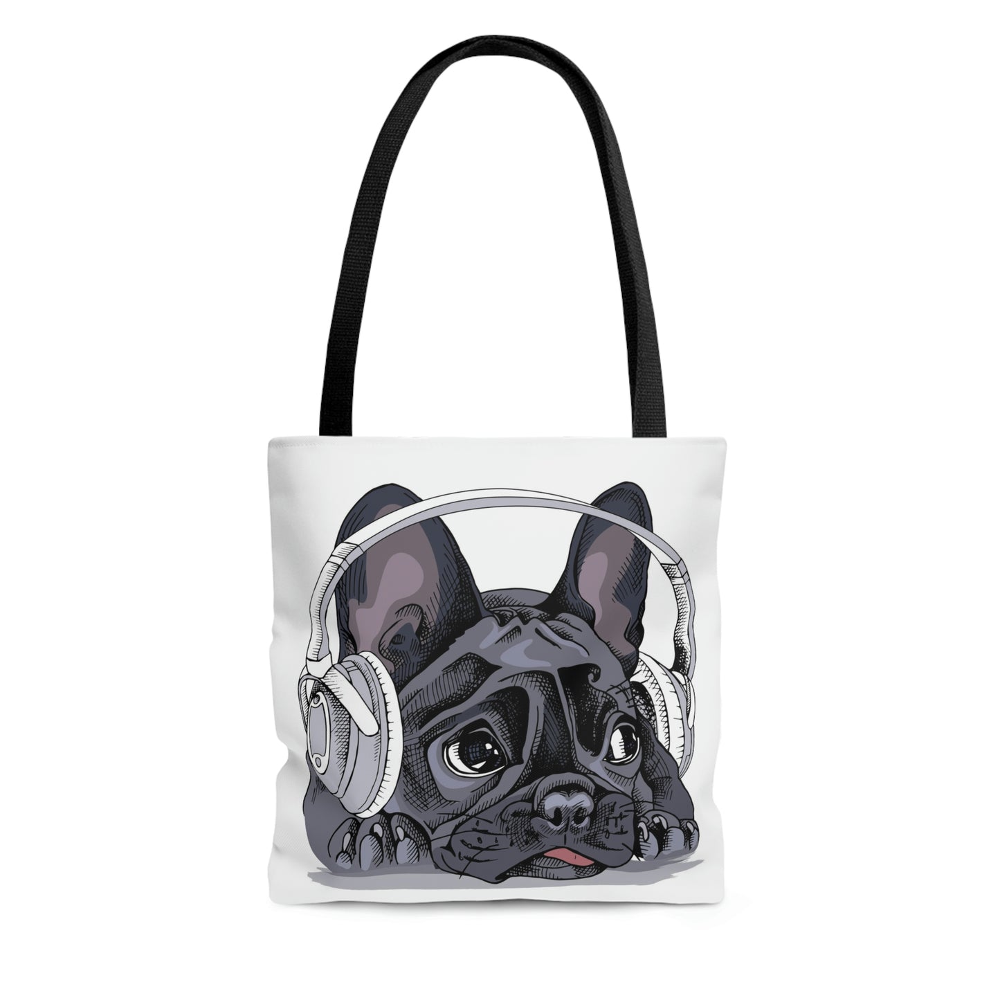 AOP Tote Bag "French bulldog with a headphones"