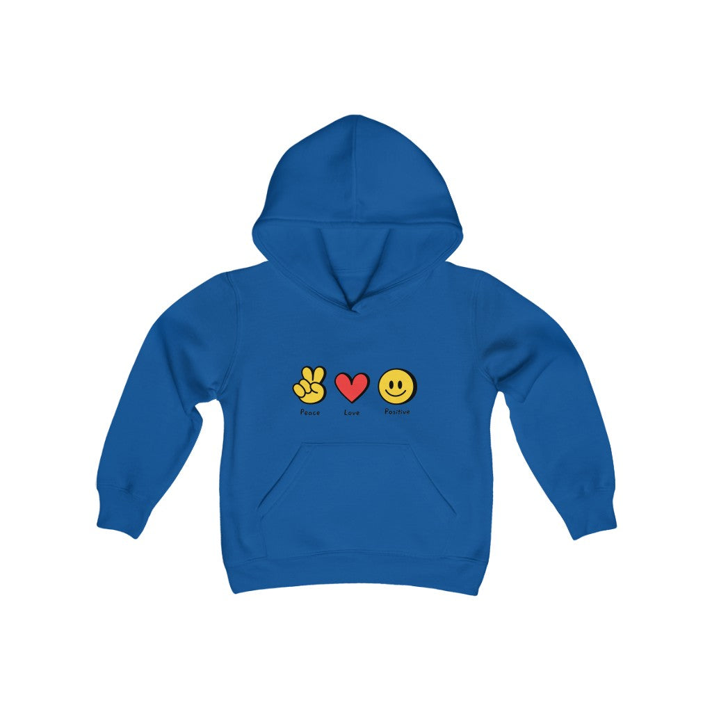 Youth Heavy Blend Hooded Sweatshirt "Peace, love, positive"