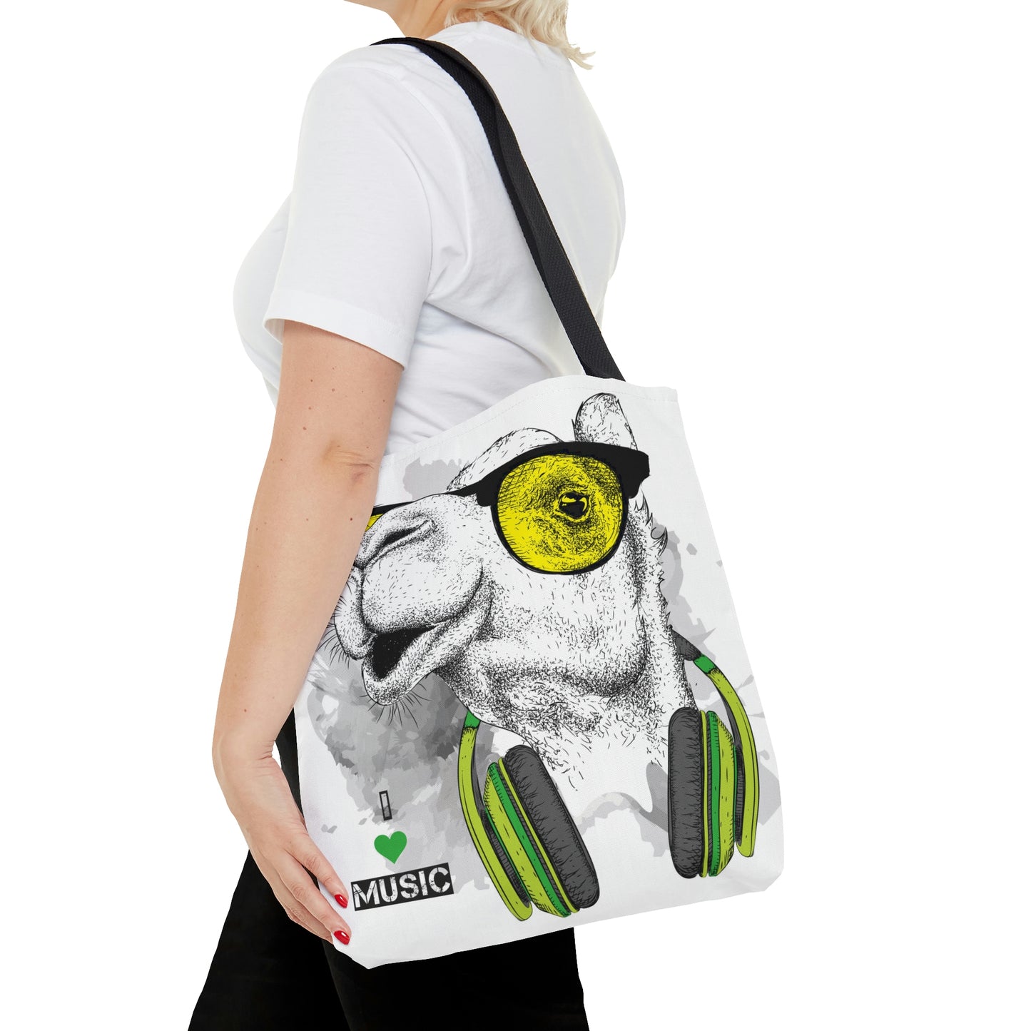 AOP Tote Bag "Camel in the glasses and headphones"